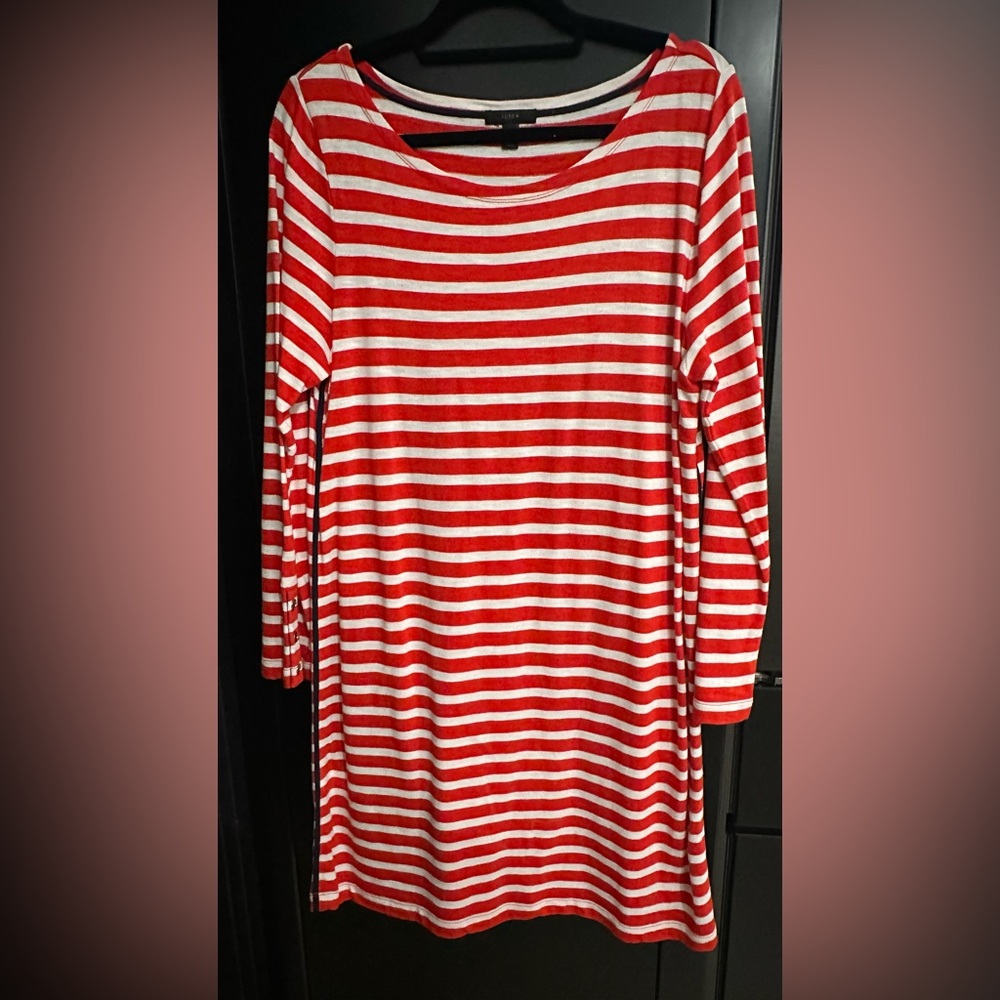 J. Crew Red and White Striped Long Sleeve Dress